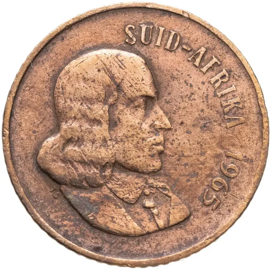 ЮАР 2 цента (cents) 1965  Надпись на языке африкаанс - "SUID-AFRIKA", аверс