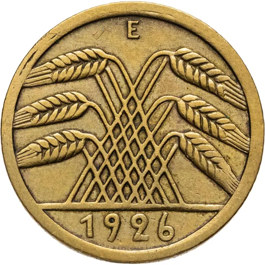 Германия 5 рейхспфеннигов (reichspfennig) 1926 E  знак монетного двора "E" — Мульденхюттен