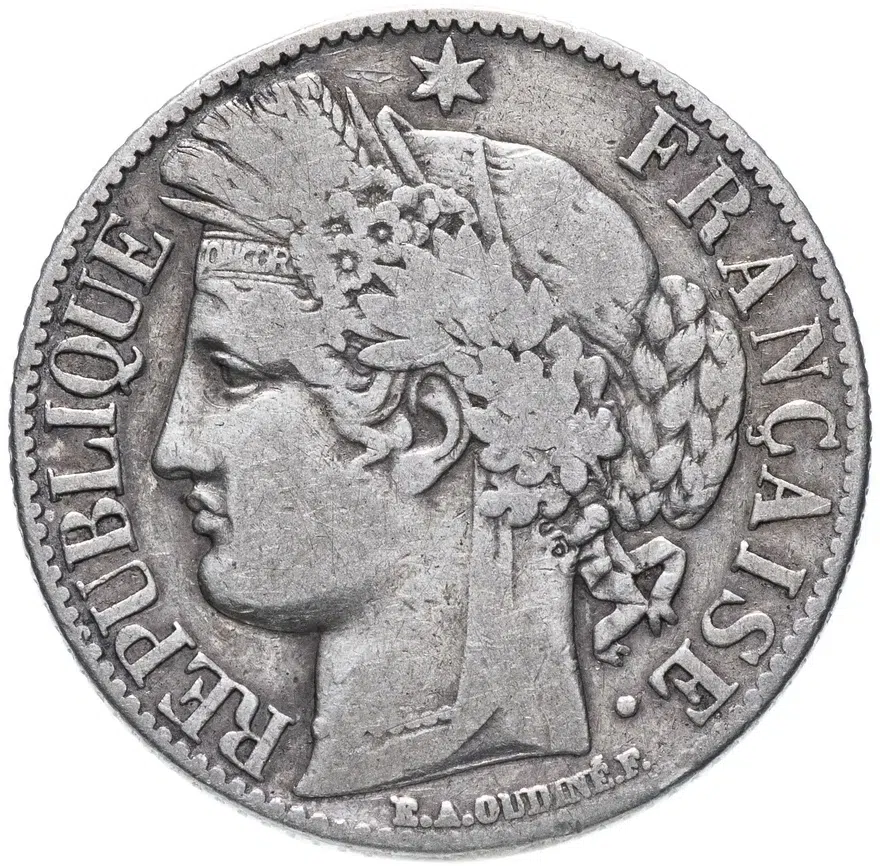 Франция 1 франк (franc) 1887, реверс