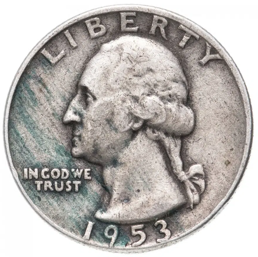 США 25 центов (квотер, 1/4 доллара, quarter dollar) 1953  "Washington Quarter" "D"