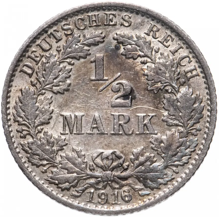 Германия 1/2 рейх марки 1916 G