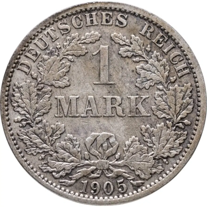 Германия 1 марка (mark) 1905 A  знак монетного двора: "A" - Берлин