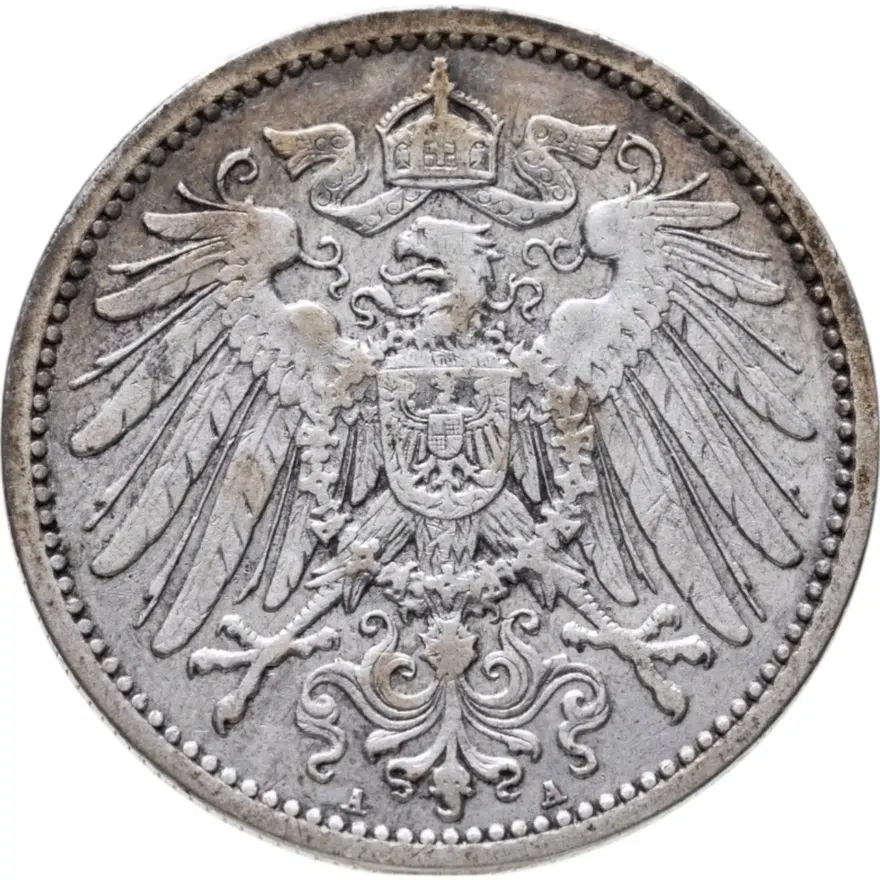 Германия 1 марка (mark) 1905 A  знак монетного двора: "A" - Берлин, реверс