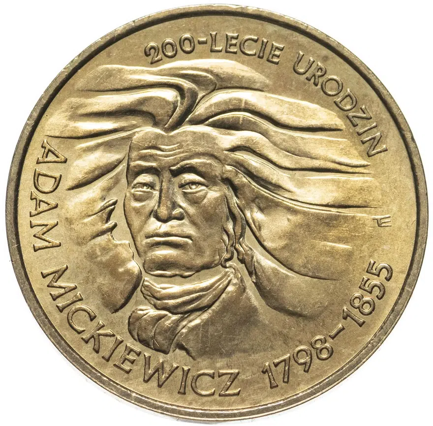 Польша 2 злотых (zlote) 1998  200 лет со дня рождения Адама Мицкевича, аверс