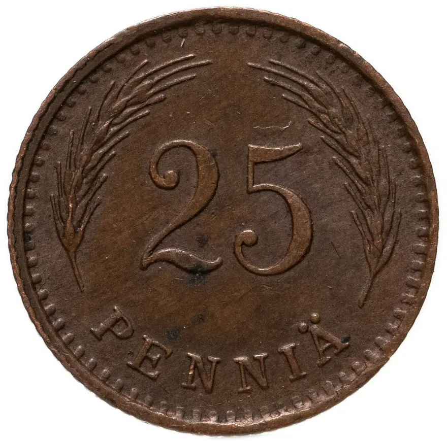 Финляндия 25 пенни (pennia) 1943  Медь /коричневый цвет/