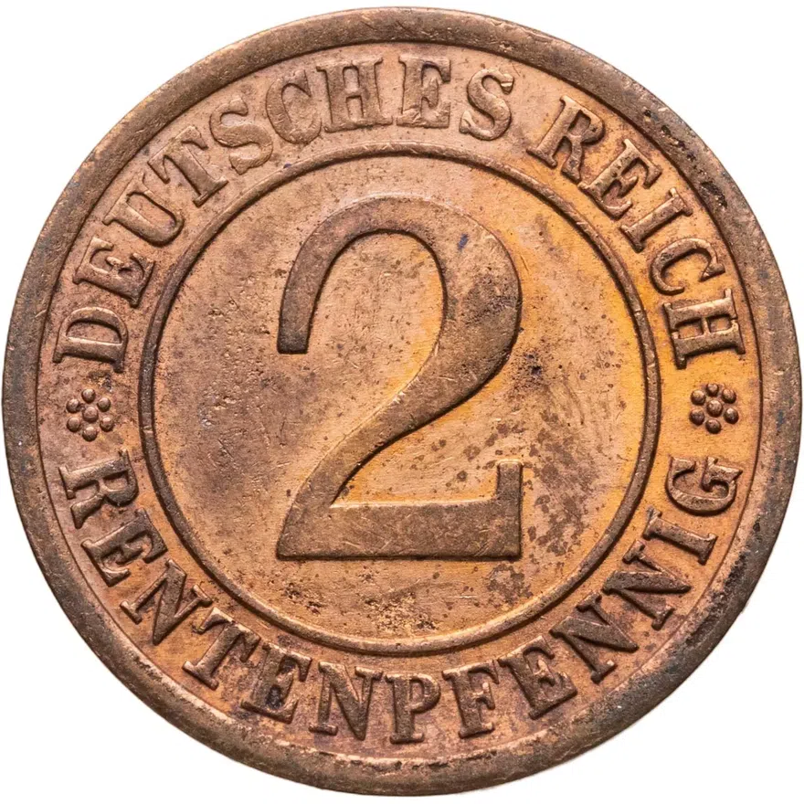 Германия (Веймарская республика) 2 пфеннига (rentenpfennig) 1924 J, аверс