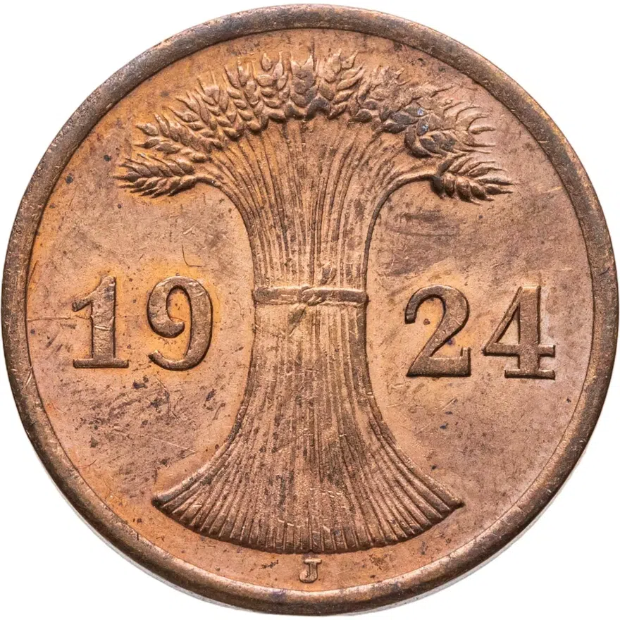 Германия (Веймарская республика) 2 пфеннига (rentenpfennig) 1924 J, реверс