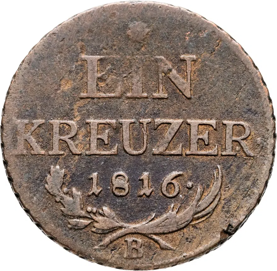 Австрия 1 крейцер (kreuzer) 1816 B  знак монетного двора "B" - Кремница