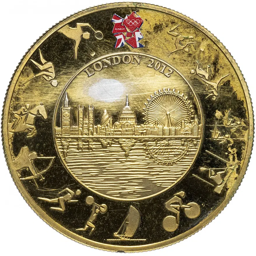 Великобритания 5 фунтов (pounds) 2012 "XXX летние Олимпийские Игры, Лондон 2012" в футляре, реверс