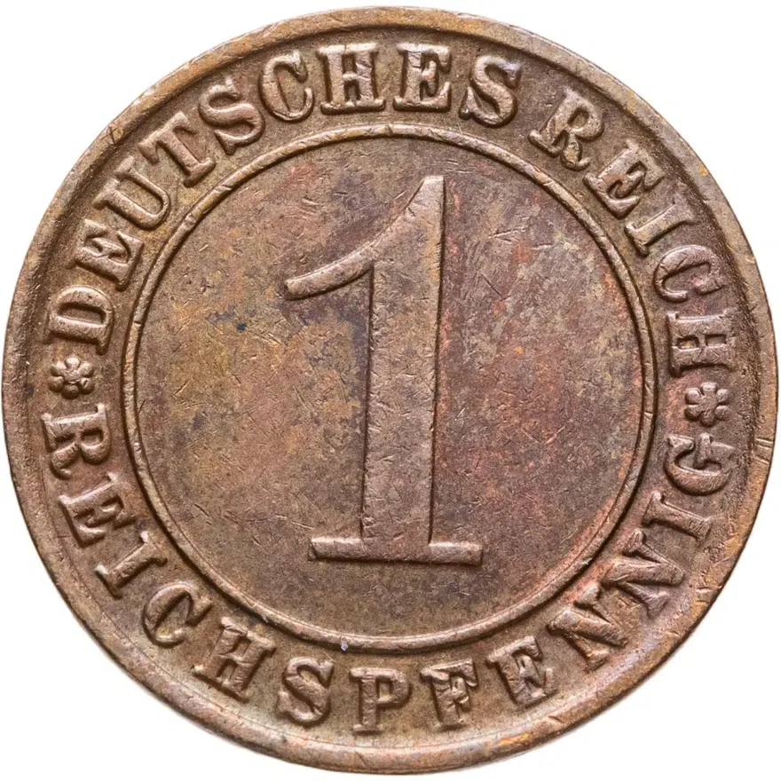 Германия 1 рейхспфенниг (reichspfennig) 1935 G  знак монетного двора "G" — Карлсруэ, аверс
