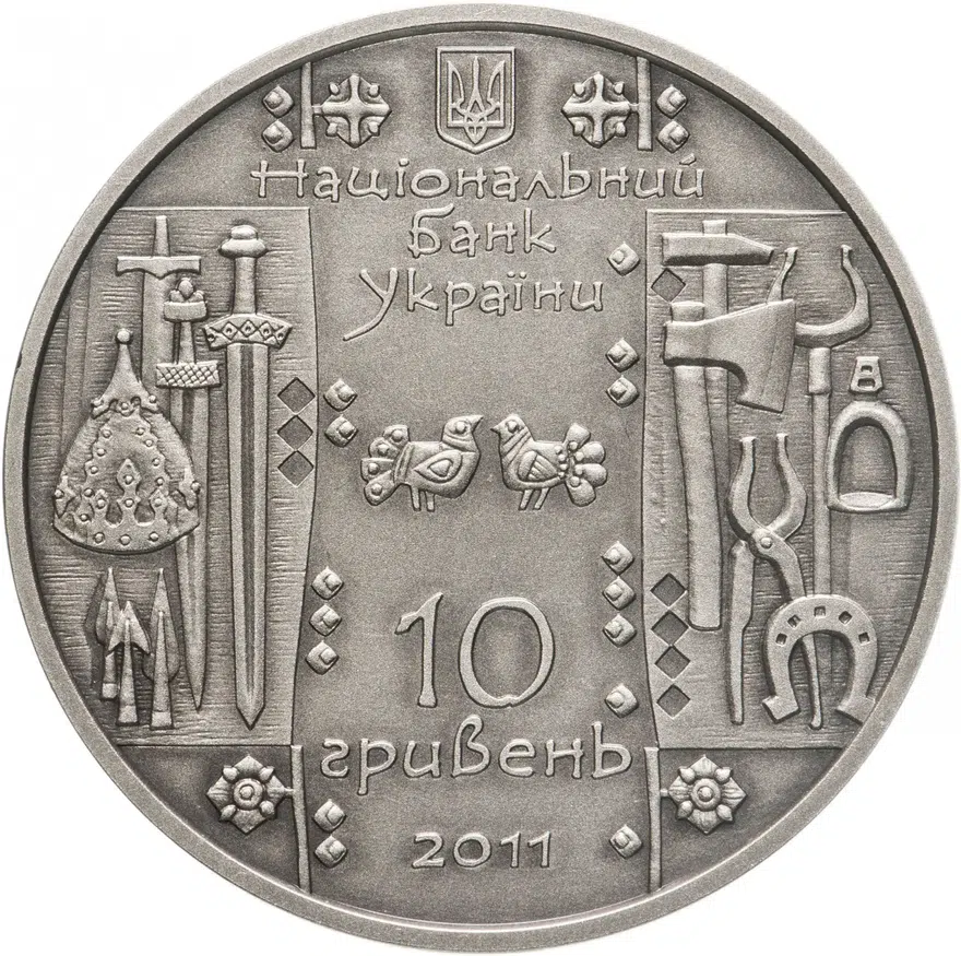 Украина 10 гривен 2011 "Кузнец" в футляре, с сертификатом, реверс