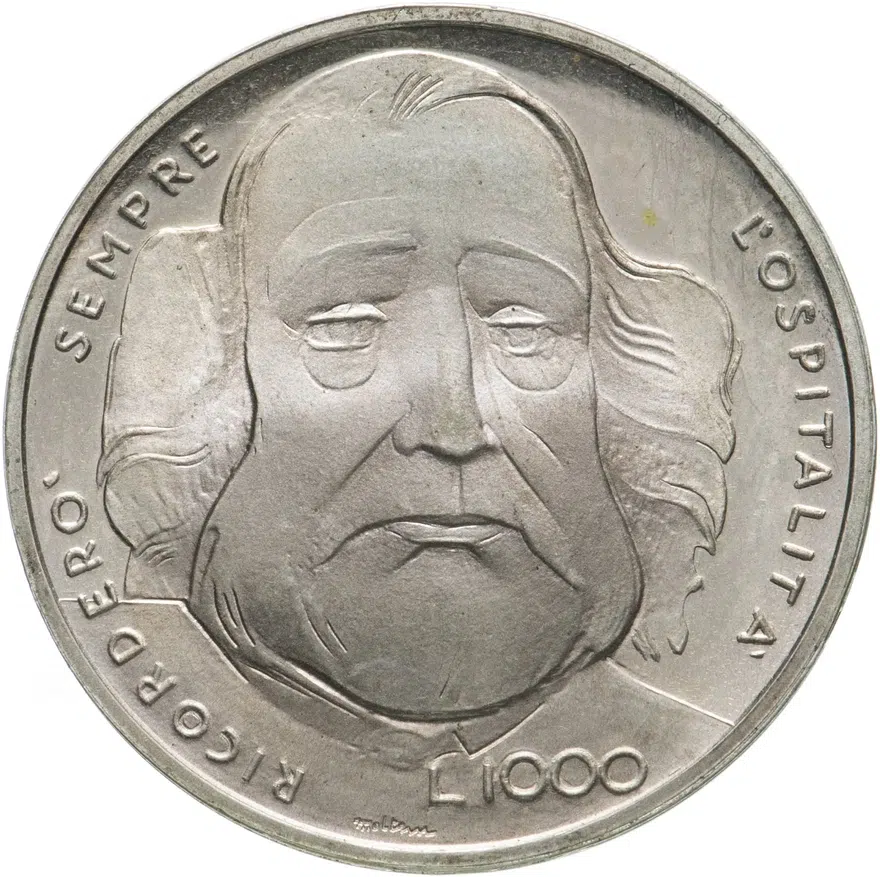 Сан-Марино 1000 лир (lire) 1982  100 лет со дня смерти Джузеппе Гарибальди, аверс