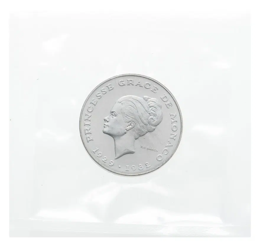 Монако 10 франков (francs) 1982 "Смерть принцессы Монако Грейс Келли", реверс
