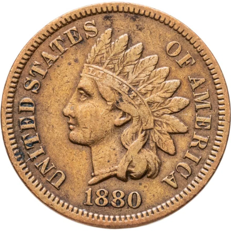 США 1 цент (cent) 1880  Indian Head Cent, аверс