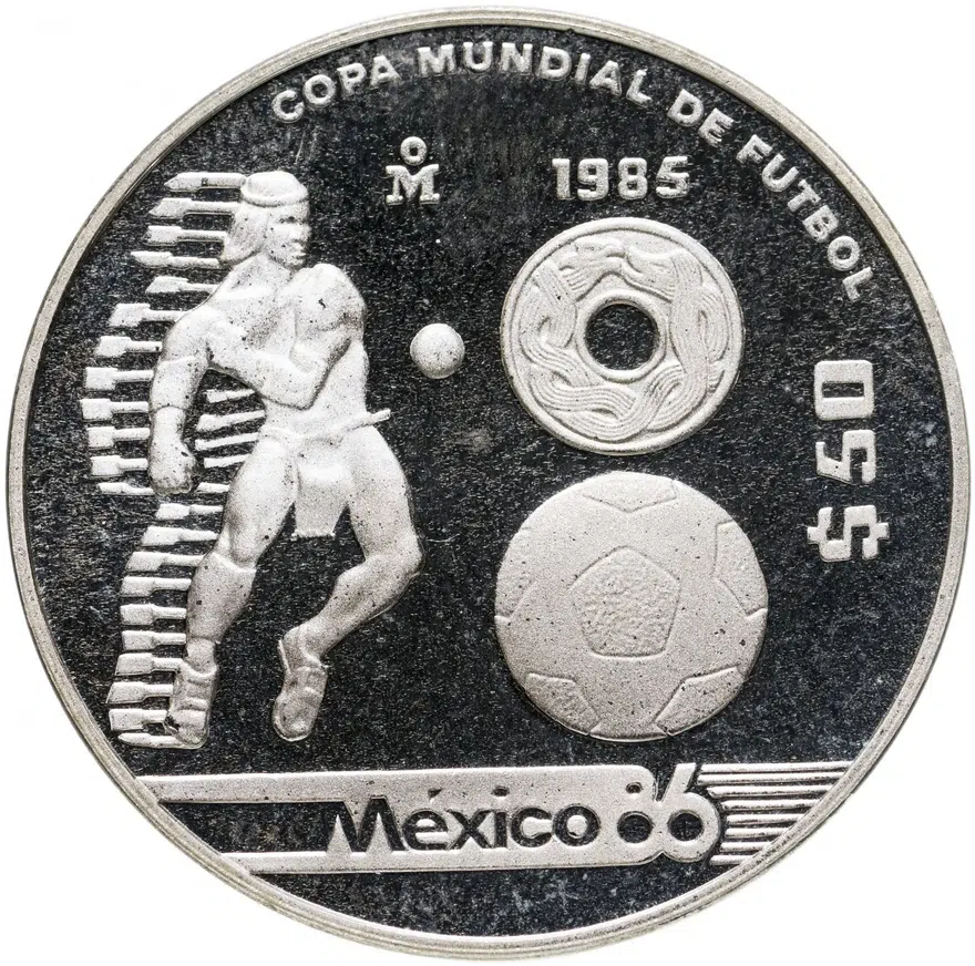 Мексика 50 песо (pesos) 1985 Чемпионат мира по футболу 1986 - Индеец с мячом