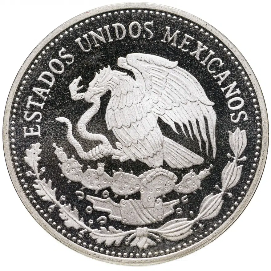 Мексика 50 песо (pesos) 1985 Чемпионат мира по футболу 1986 - Индеец с мячом, реверс
