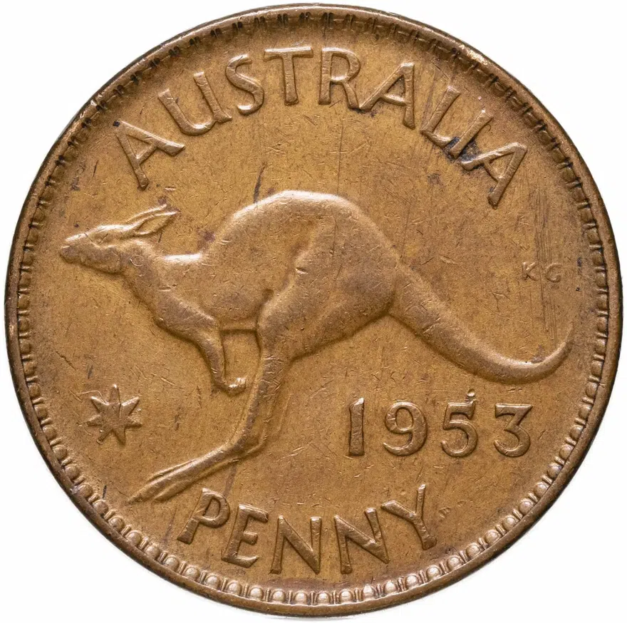 Австралия 1 пенни (penny) 1953  Точка после "AUSTRALIA.", аверс