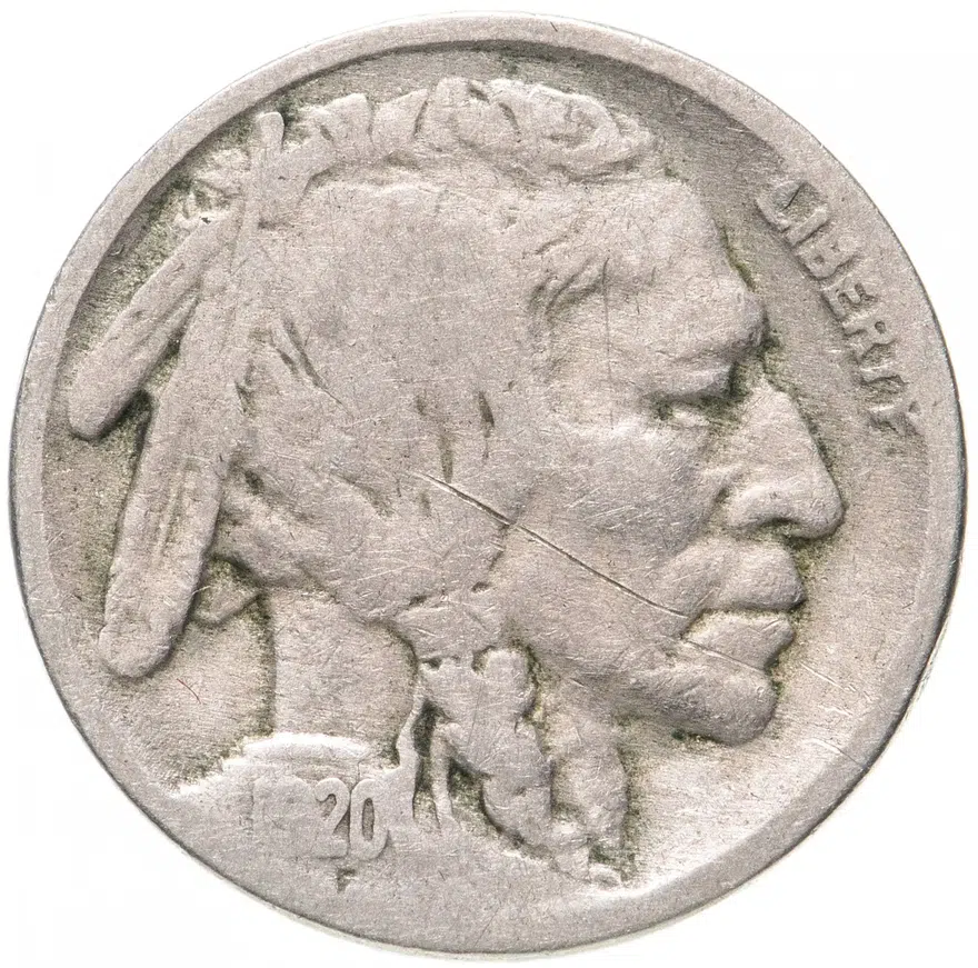 США 5 центов (cents) 1920  Buffalo Nickel (буффало) без обозначения монетного двора, реверс