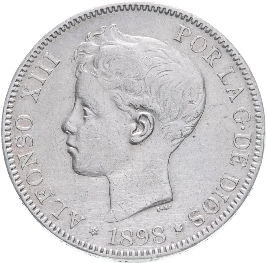 Испания 5 песет (pesetas) 1898 (Король Альфонсо XIII Бурбон), аверс