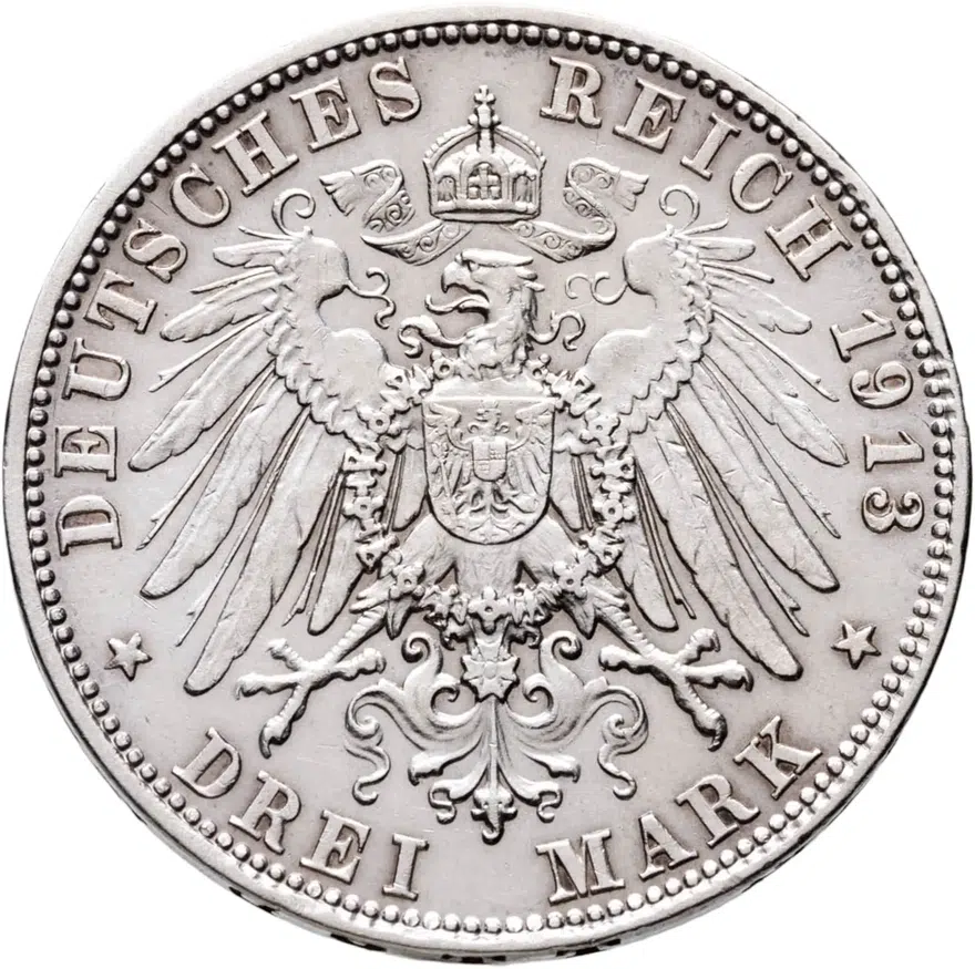 Германия (Империя) 3 марки (mark) 1913 D Бавария, реверс