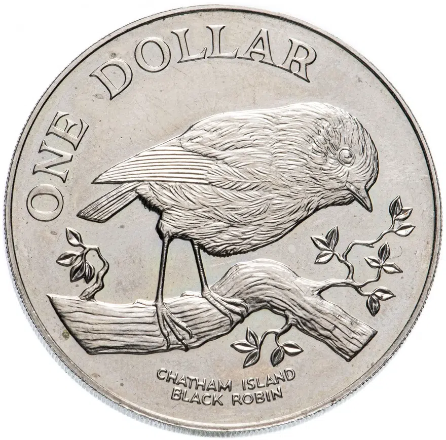 Новая Зеландия 1 доллар (dollar) 1984 "Чёрный Робин (Остров Чатем)", аверс