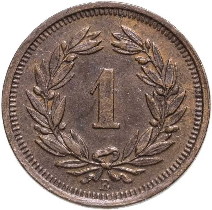 Швейцария 1 раппен (rappen) 1921, реверс