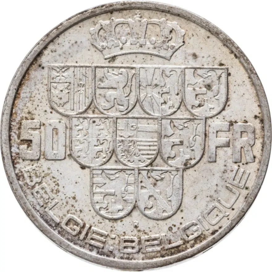 Бельгия 50 франков (francs) 1939  Надпись - 'BELGIE:BELGIQUE', реверс