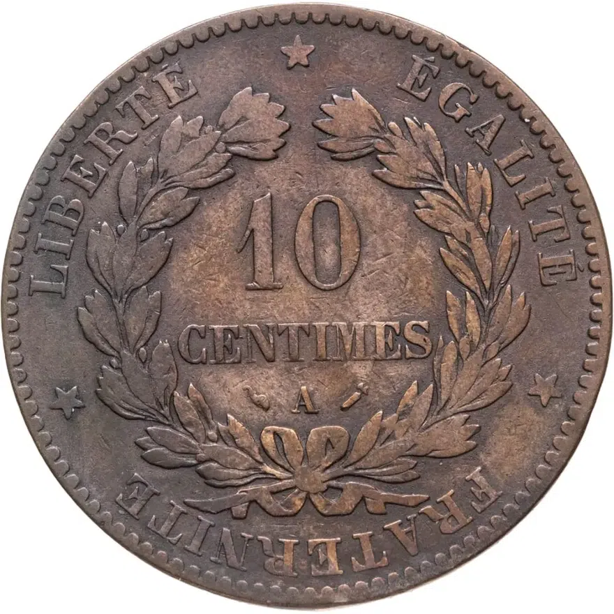 Франция 10 сантимов (centimes) 1882, аверс