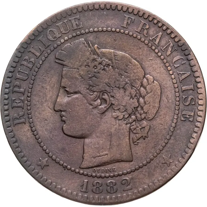 Франция 10 сантимов (centimes) 1882, реверс