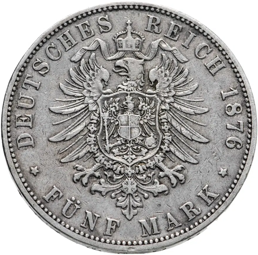 Германия (Империя), Гамбург 5 марок (mark) 1876 J, реверс