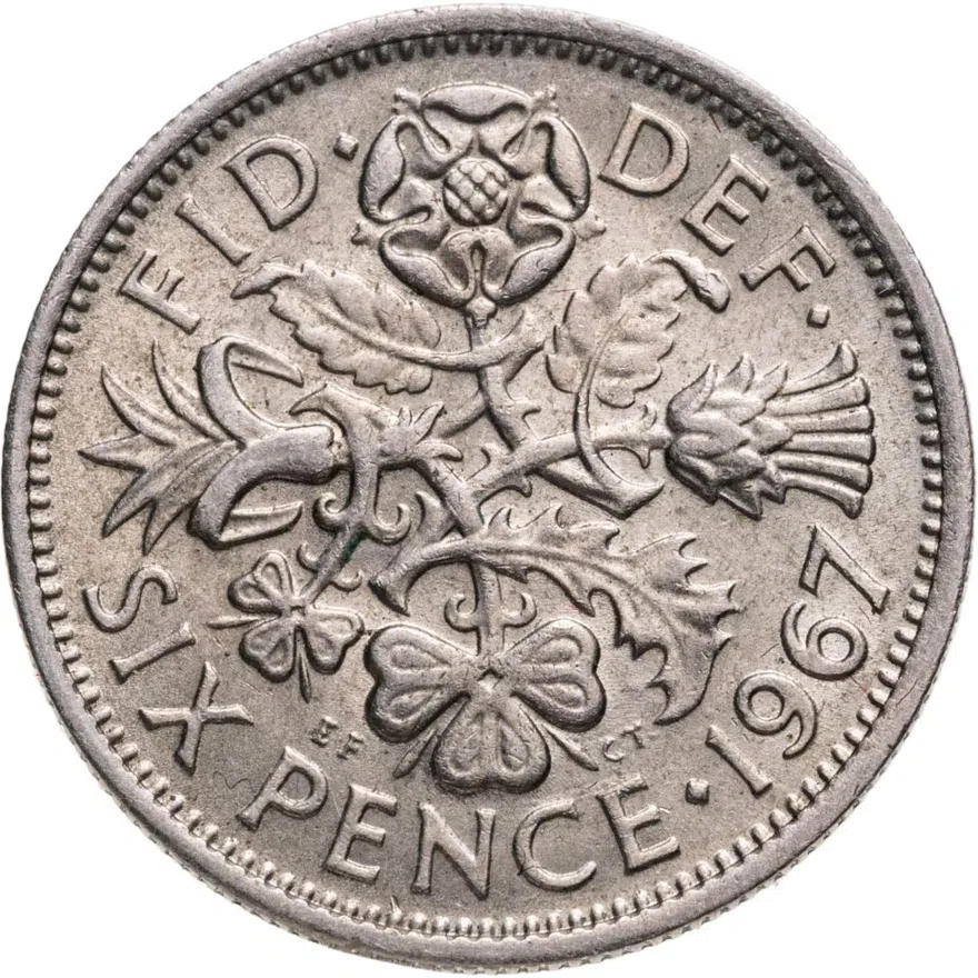 Великобритания 6 пенсов (pence) 1967, реверс
