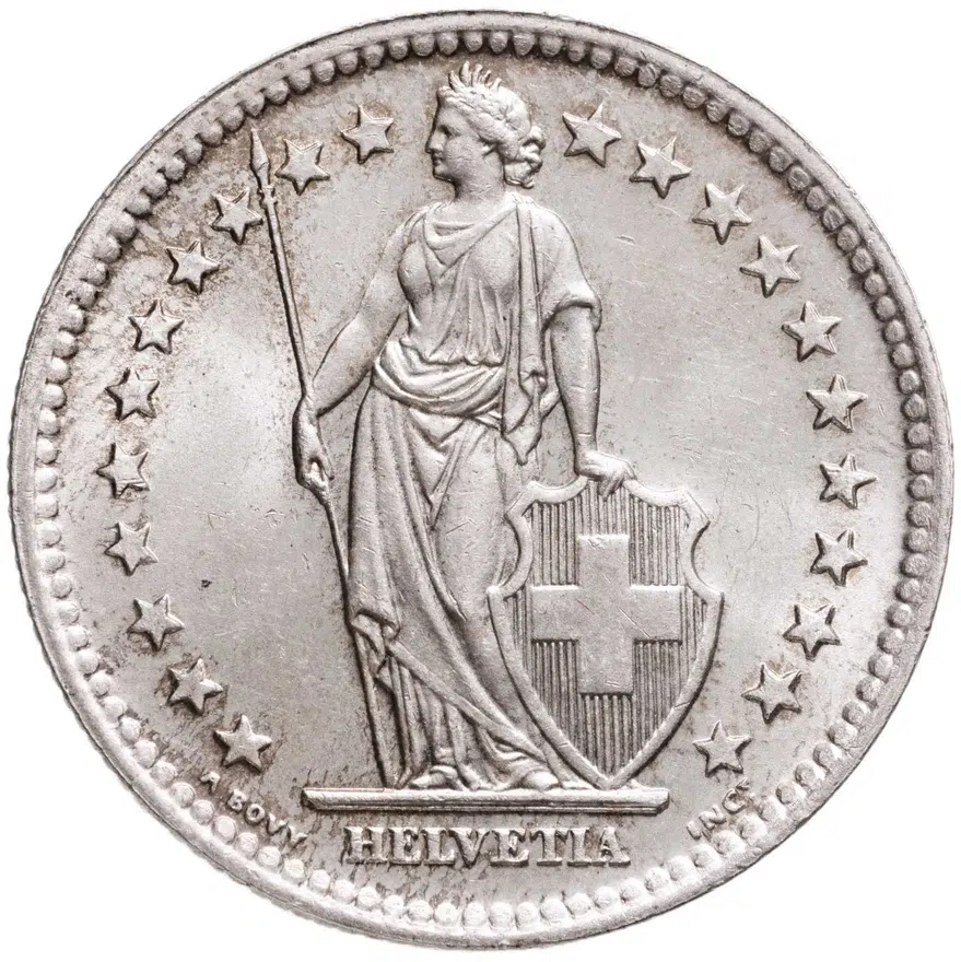 Швейцария 2 франка (francs) 1944, реверс