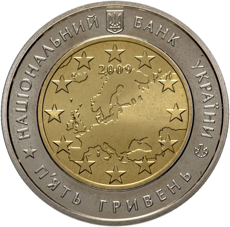 Украина 5 гривен 2009  60 лет Совету Европы, реверс