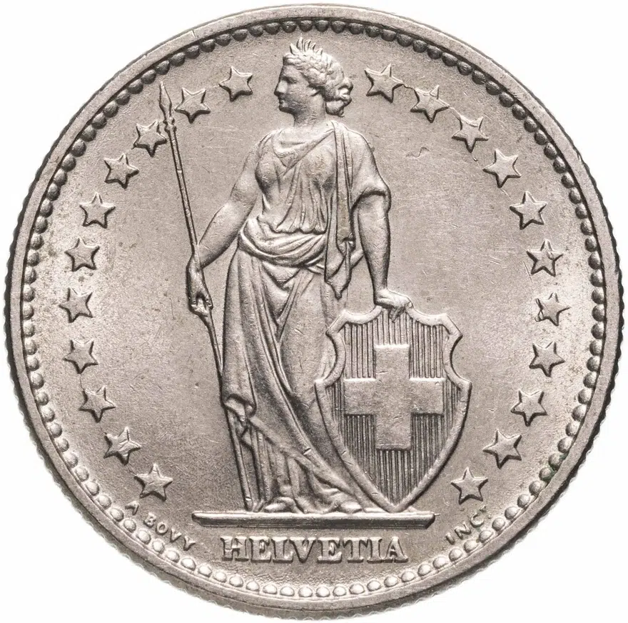 Швейцария 2 франка (francs) 1968, аверс