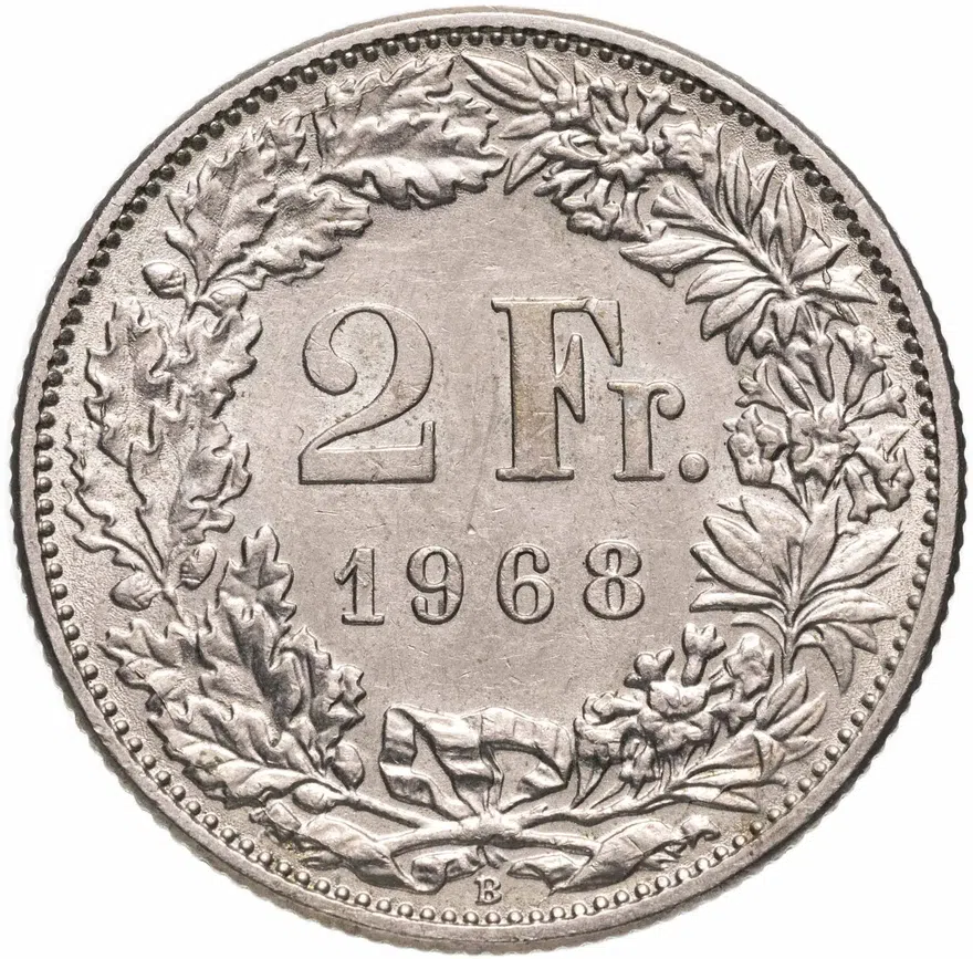 Швейцария 2 франка (francs) 1968, реверс