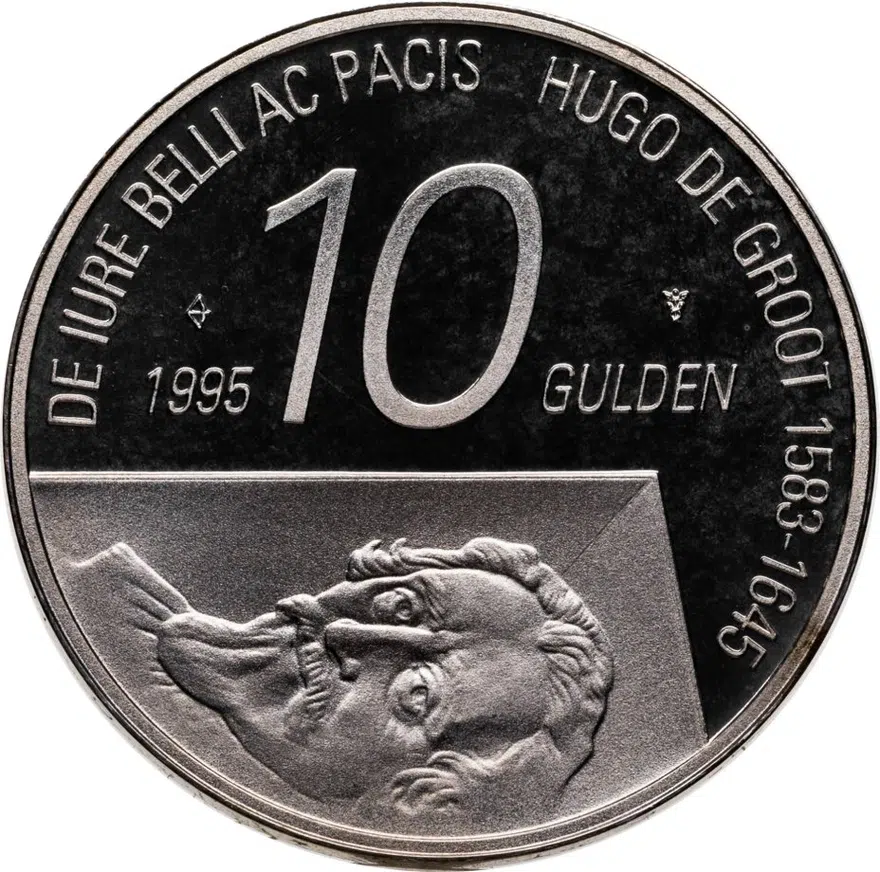 Нидерланды 10 гульденов (gulden) 1995  300 лет со дня смерти Гуго Гроция, реверс