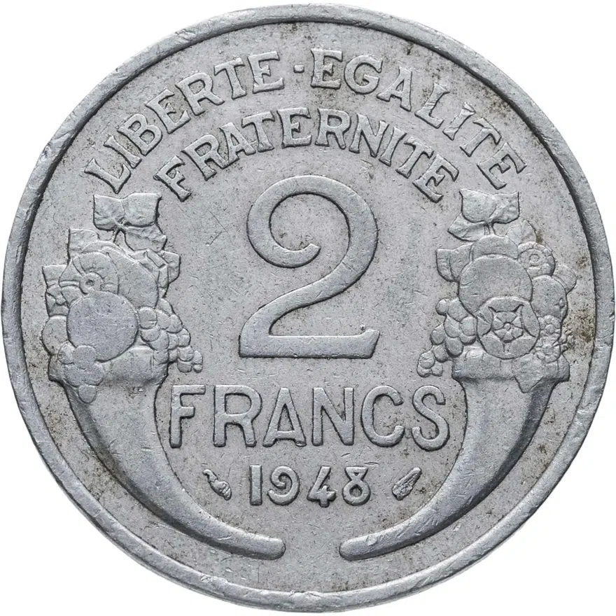 Франция 2 франка (francs) 1948   без отметки монетного двора, аверс