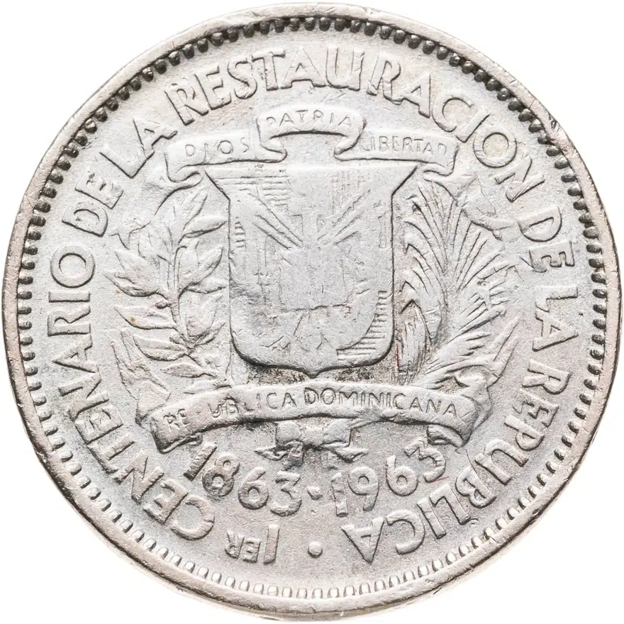 Доминикана 5 сентаво (centavos) 1963  100 лет восстановлению Республики, реверс