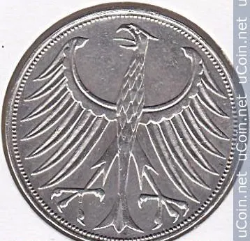 Германия 5 марок 1968 Отметка монетного двора: "D" - Мюнхен, реверс