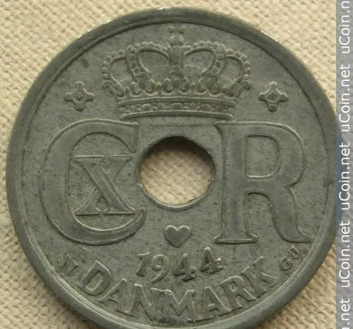 Дания 25 эре (ore) 1944, реверс