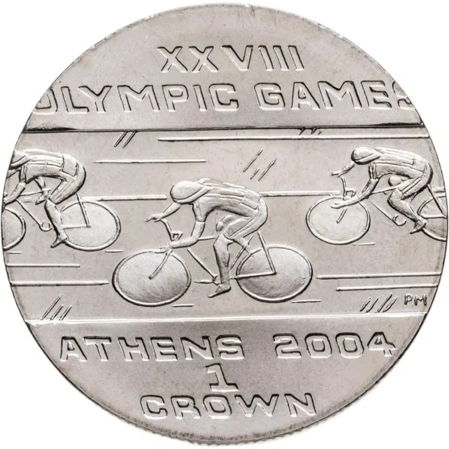 Остров Мэн 1 крона (crown) 2004 XXVIII летние Олимпийские Игры, Афины 2004 - Велоспорт, аверс