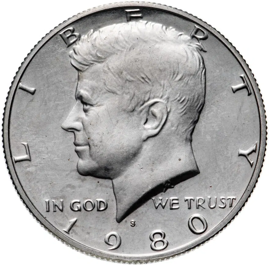 США 50 центов (1/2 доллара, half dollar) 1980 S Proof Kennedy Half Dollar (Кеннеди) знак монетного двора "S" - Сан-Франциско, реверс