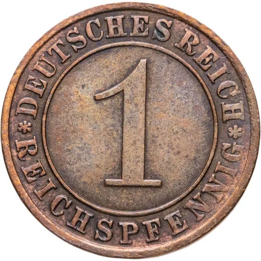Германия 1 рейхспфенниг (reichspfennig) 1933 A  знак монетного двора "A" — Берлин, аверс