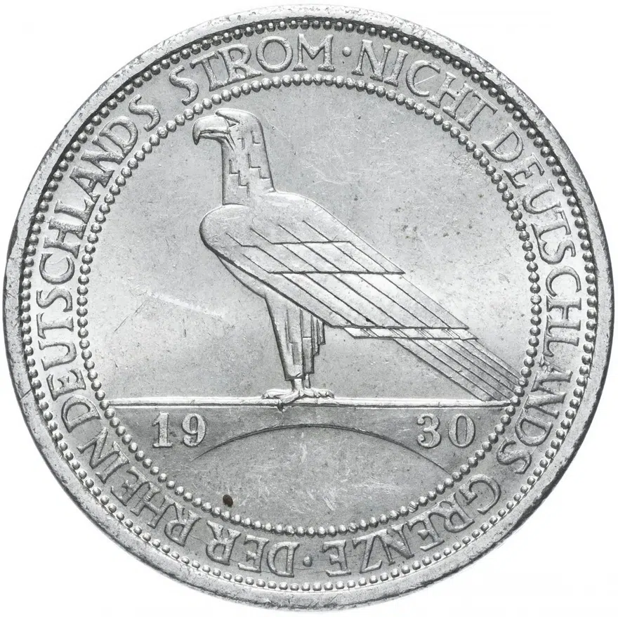 Германия (Веймарская республика) 3 рейхсмарки (reichsmark) 1930 D "Освобождение Рейнской области (Рейнланда)", реверс