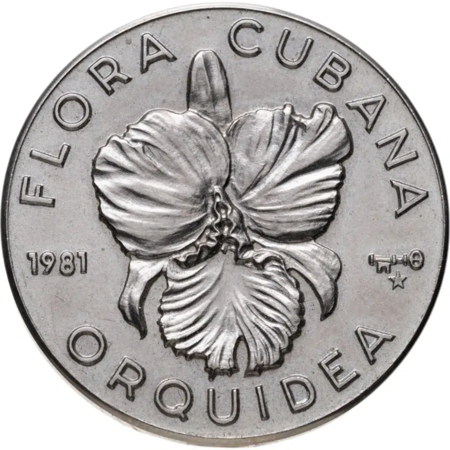 Куба 1 песо (peso) 1981  Флора Кубы - Орхидея (Orquidea), аверс