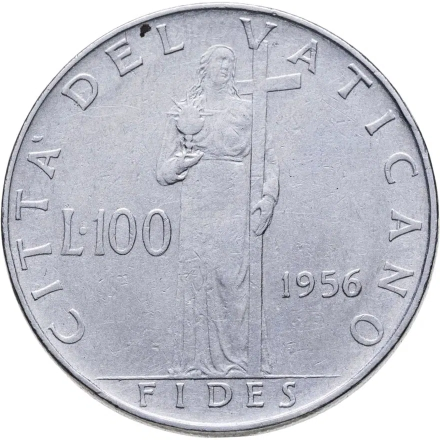 Ватикан 100 лир (lire) 1956, реверс