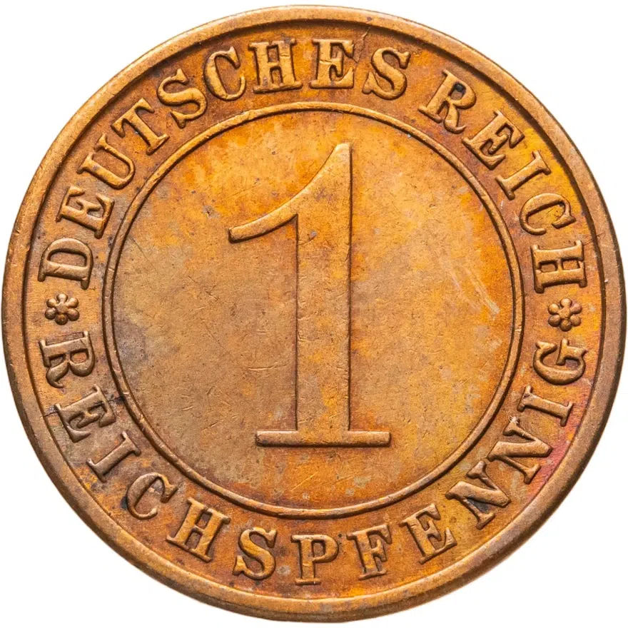 Германия 1 рейхспфенниг (reichspfennig) 1931 E  знак монетного двора "E" — Мульденхюттен, аверс