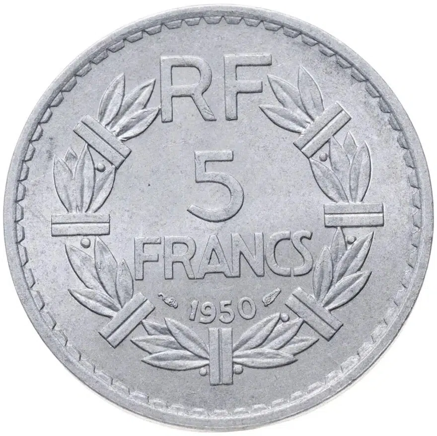 Франция 5 франков (francs) 1950   Без отметки монетного двора, аверс
