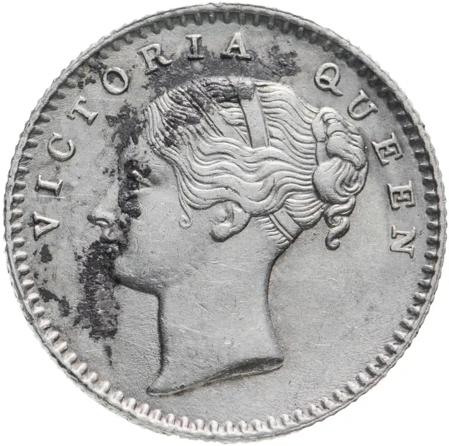 Индия (Британская) 1/4 рупии (rupee) 1840   "VICTORIA QUEEN" над головой, реверс