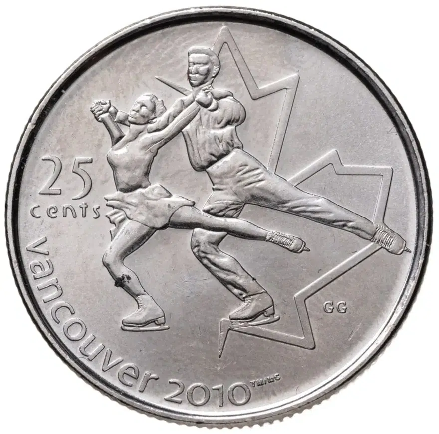 Канада 25 центов (квотер, cents) 2008  XXI зимние Олимпийские Игры, Ванкувер 2010 - Фигурное катание, реверс